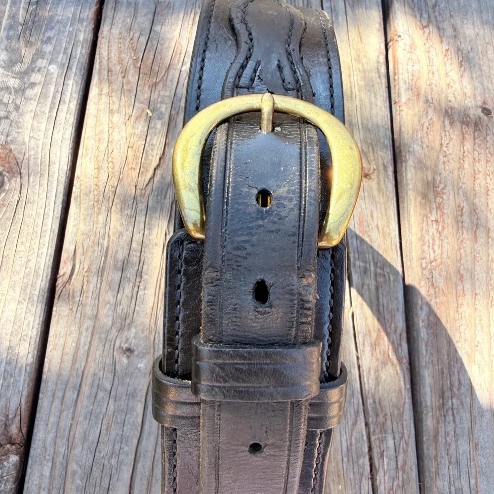 VTG Don Hume Leather Border Patrol‎ Belt Mens 32 Black Brass Buckle B106 Police